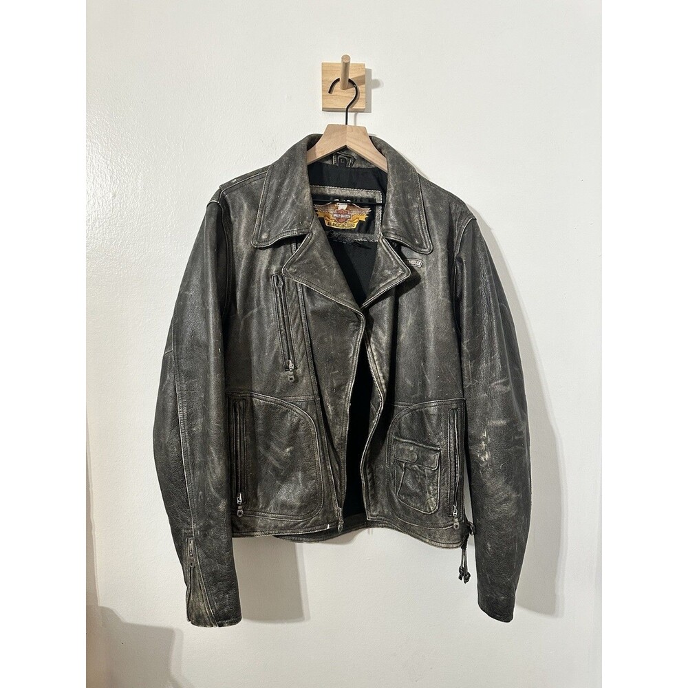 Vtg Harley Davidson An American Legend Distressed Leather Eagle Biker Jacket L